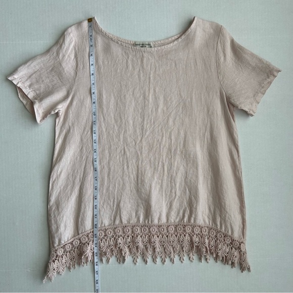 Terzo Millennio Women’s Pink‎ Short Sleeve Linen Crochet Lace Top Medium - Picture 5 of 10